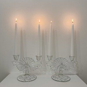 VTG Crystal Art Deco Paden City Maya Glass Candle Holders, Set of 2